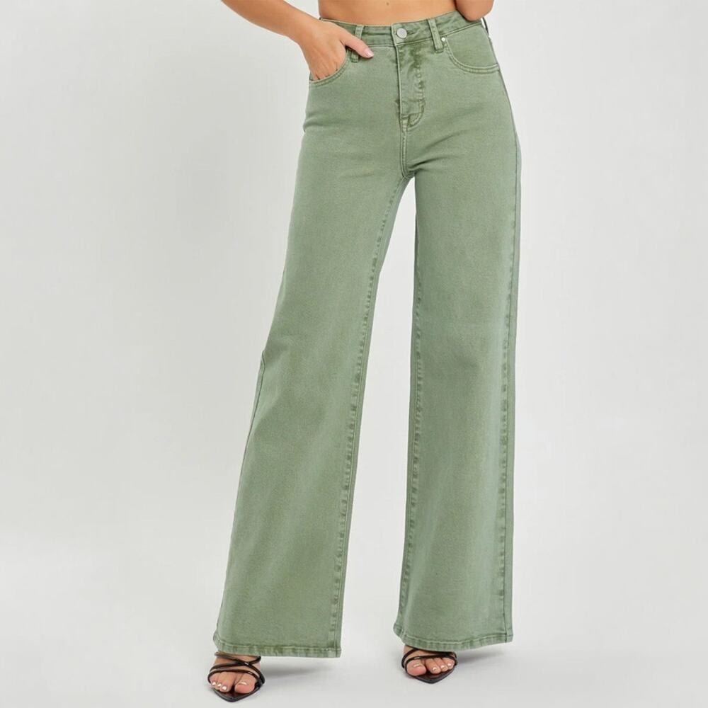 Risen Olive High Rise Wide Leg Jeans NWT NEW Size 27